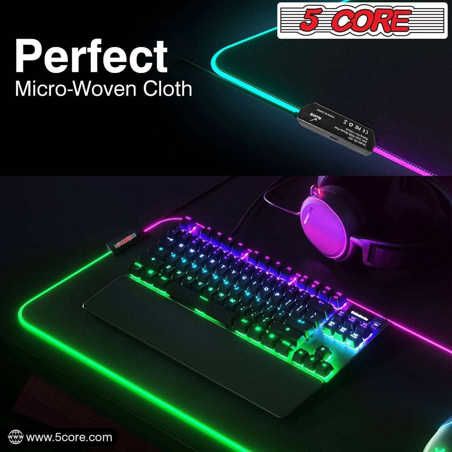 5Core Gaming Mouse Pad RGB 12 Light Modes 2 Zone Desk Mouse Mat w Rubber Base-2