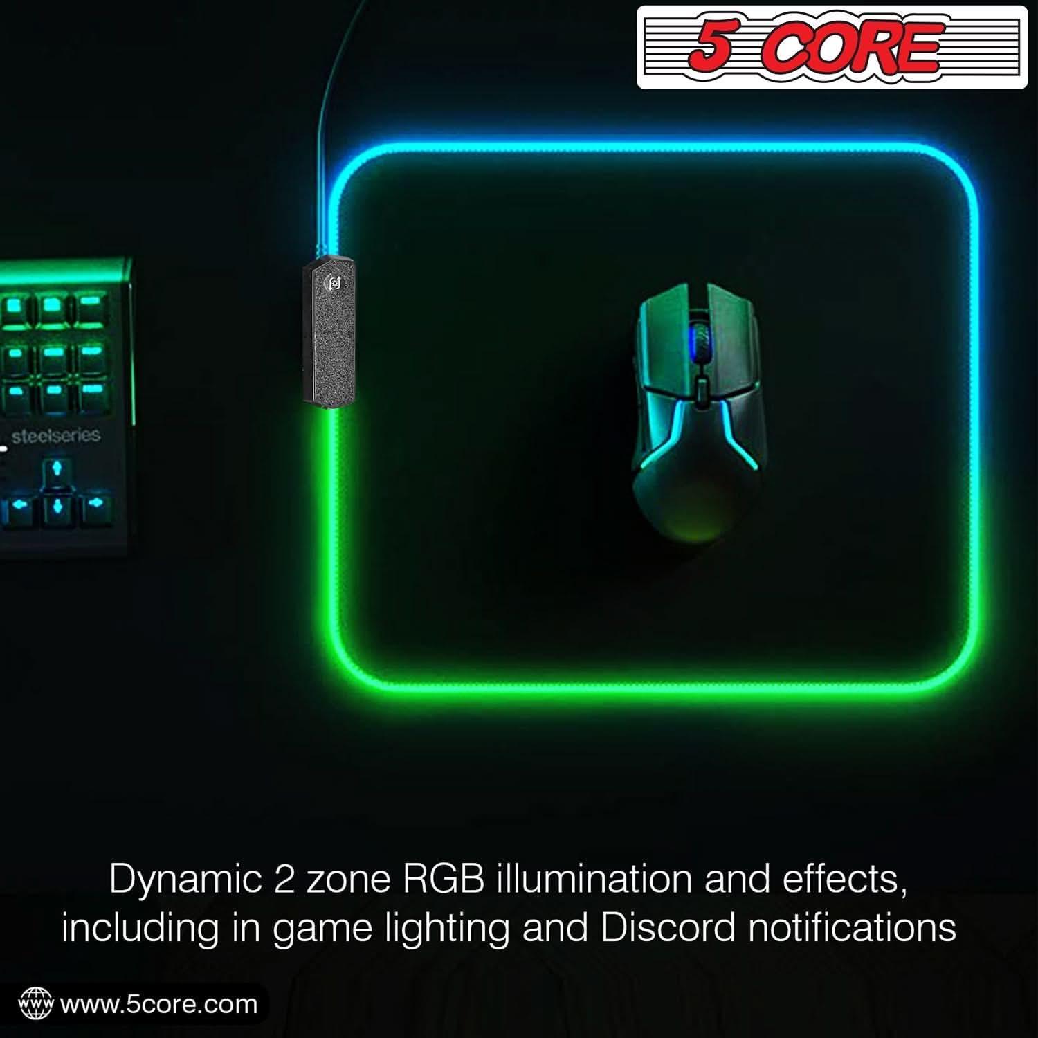 5Core Gaming Mouse Pad RGB 12 Light Modes 2 Zone Desk Mouse Mat w Rubber Base-3