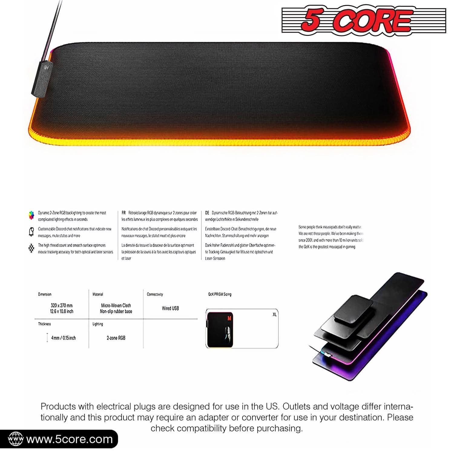 5Core Gaming Mouse Pad RGB 12 Light Modes 2 Zone Desk Mouse Mat w Rubber Base-4